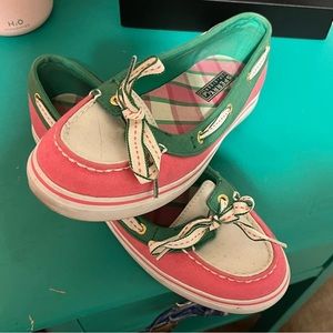 Sperry Top Siders Shoes Green and Pink Size 7 Ladies